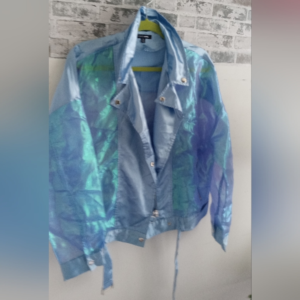 Fashion Nova Iridescent Blue Jacket - Picture 3 of 8